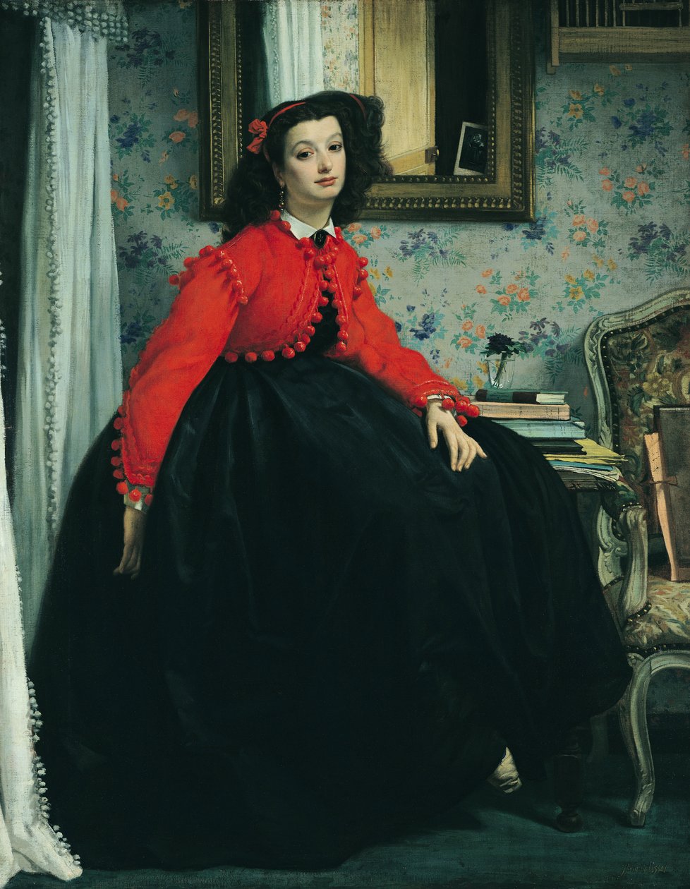 Mlle portréja. L.L. (Fiatal hölgy piros dzsekisben) 1864 alkotó: James Jacques Joseph Tissot