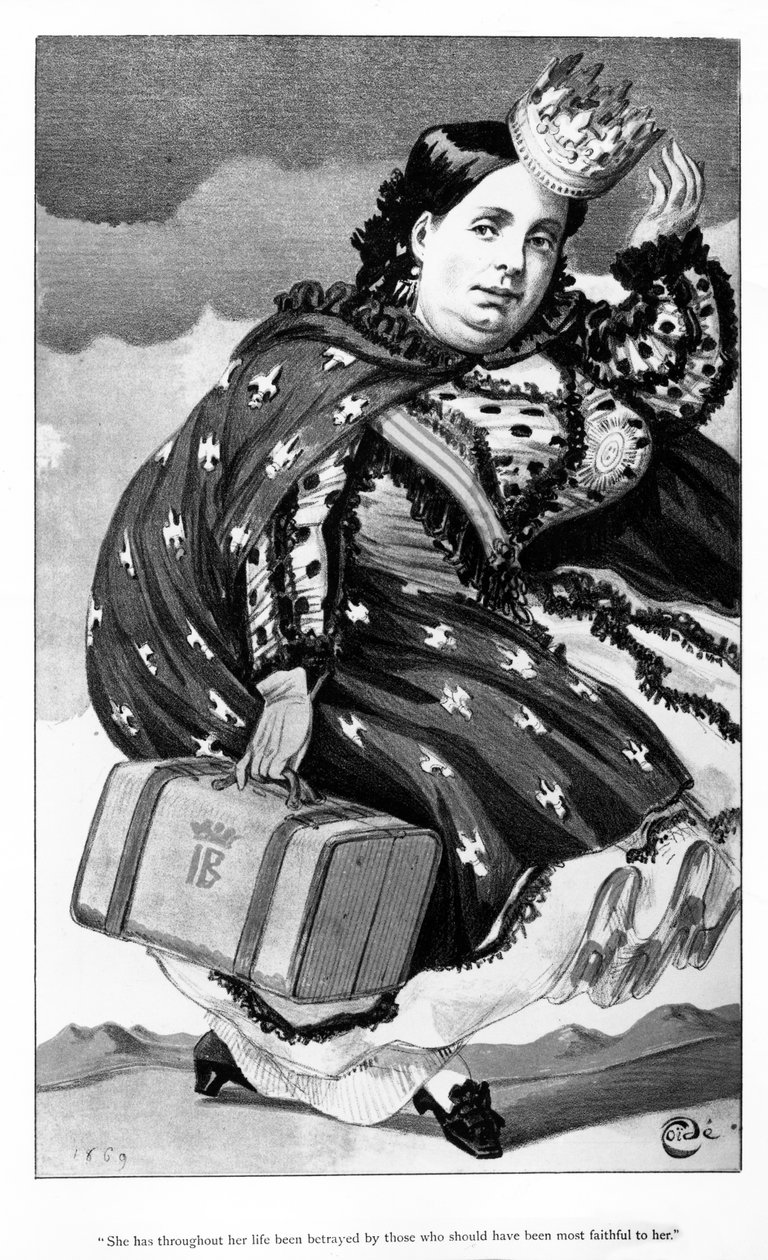 II. Izabella spanyol királynő, rajzfilm megjelent a "Vanity Fair" magazinban, 1869. szeptember 18. alkotó: James Jacques Joseph Tissot