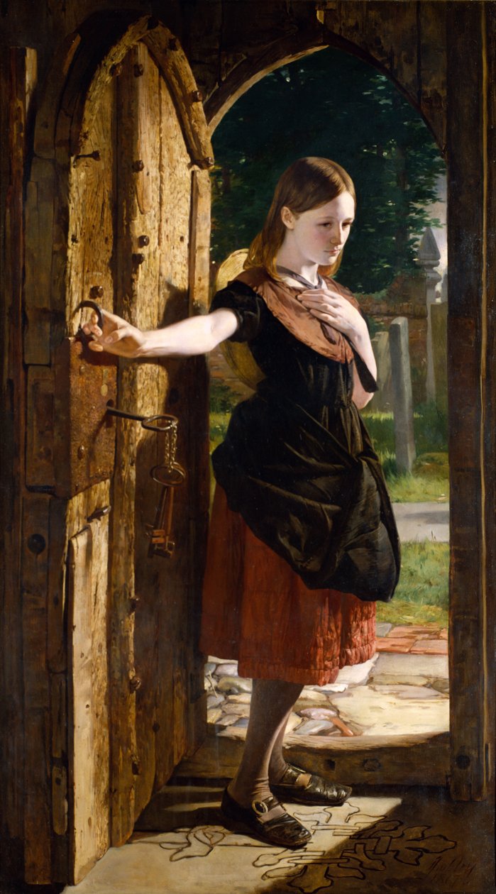 A kis Nell elhagyja a templomot, Dickens „The Old Curiosity Shop”-ból, 1867 alkotó: James Lobley