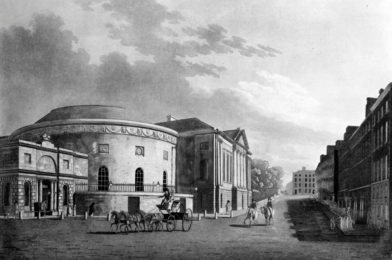 Rotunda und New Rooms, Dublin, 1795 (kézzel színezett metszet) alkotó: James Malton