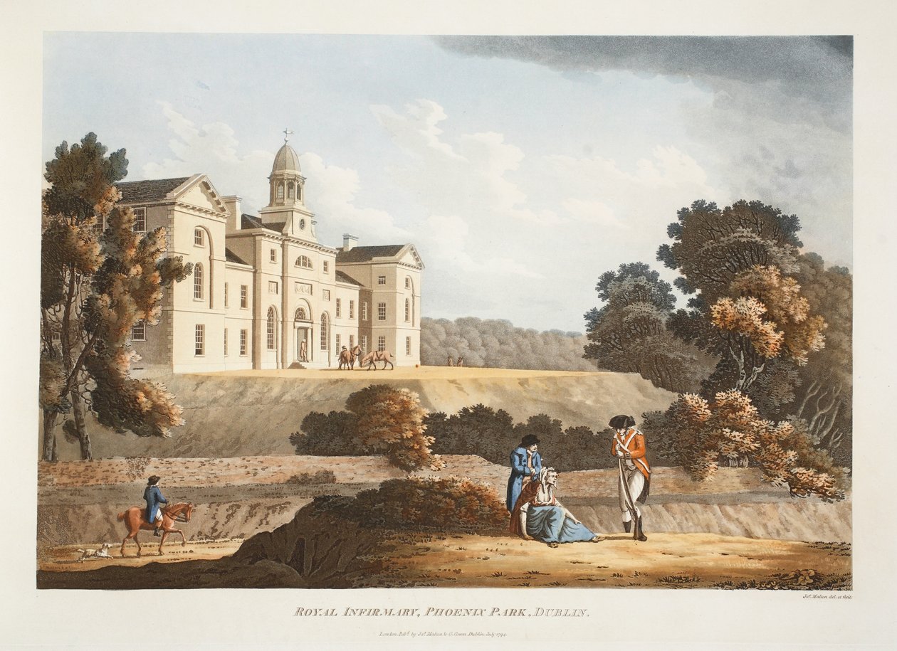 Royal Infirmary, Phoenix Park, Dublin, 1794 (kézzel színezett metszet) alkotó: James Malton