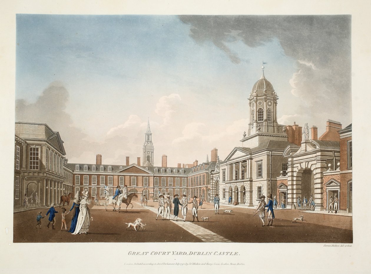 The Great Court Yard, Dublin Castle, 1792 (kézzel színezett metszet) alkotó: James Malton