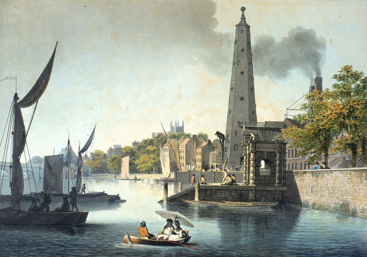 A Westminster felé néző Temze a York Water Gate-tel és a York Building Water Works-vel (wc papíron (szövött)) alkotó: James Malton