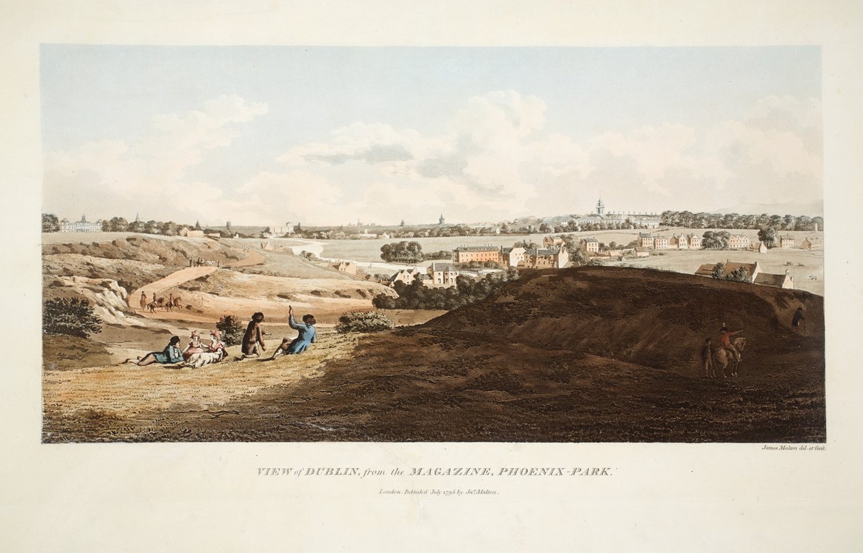 Dublini kilátás a Magazinból, Phoenix Park, 1795 (kézzel színezett metszet) alkotó: James Malton