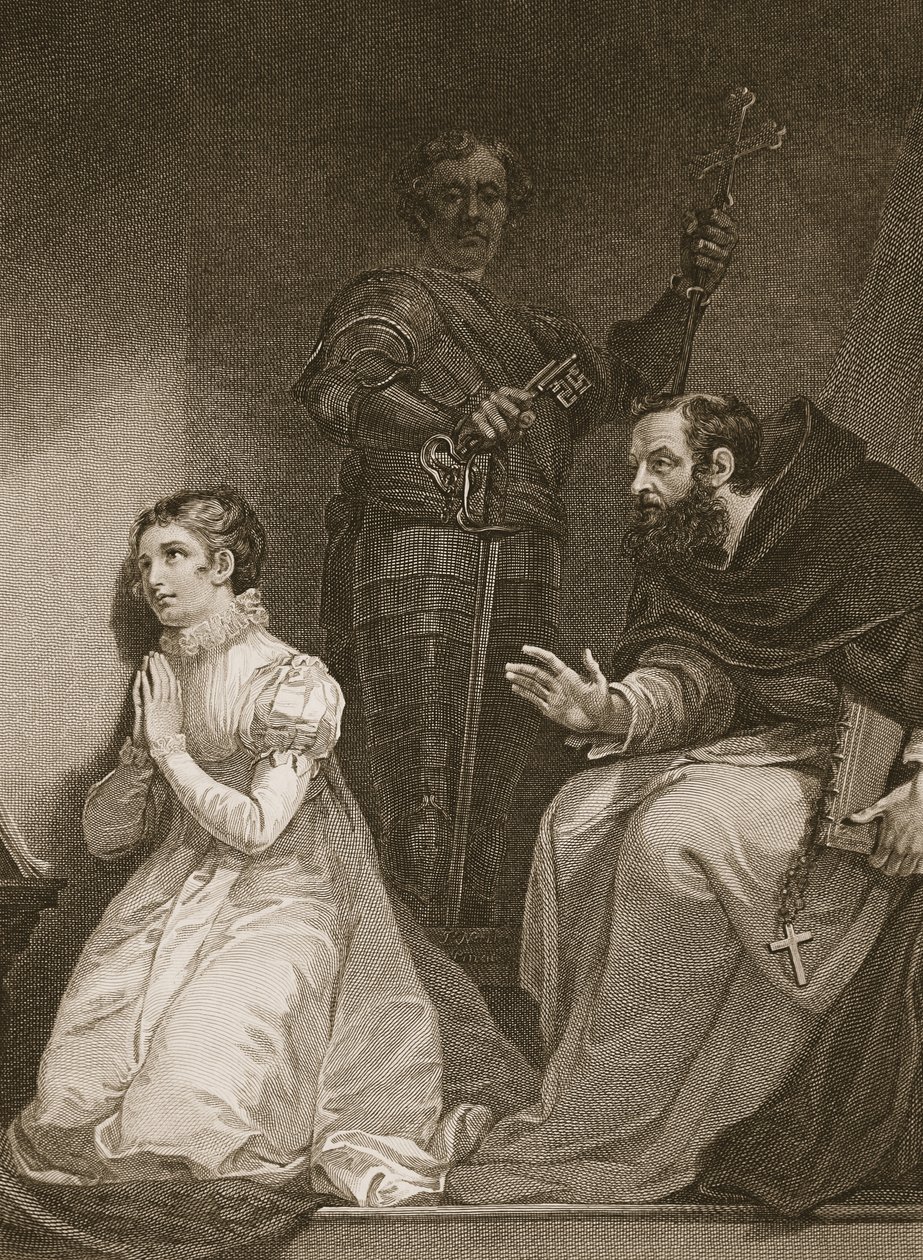 Feckenham a királynő parancsára meglátogatja Lady J. Grayt a toronyban, W. Bromley metszet, illusztráció David Hume „Anglia története” című kocsmájából. R. Bowyer, London, 1812 alkotó: James Northcote