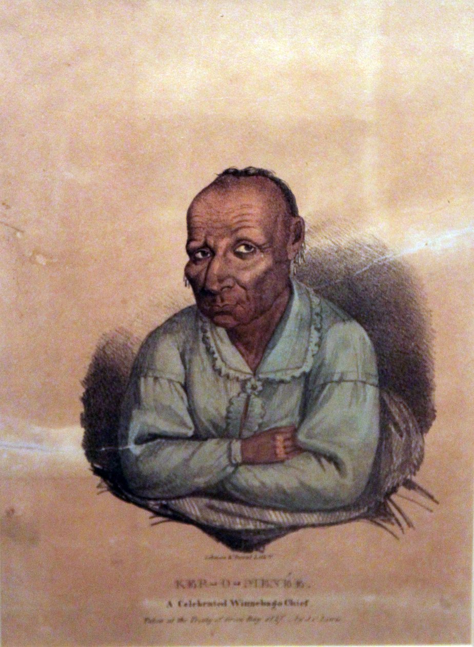 Ker-o-menée, a Winnebago ünnepelt főnöke, 1827 alkotó: James Otto Lewis