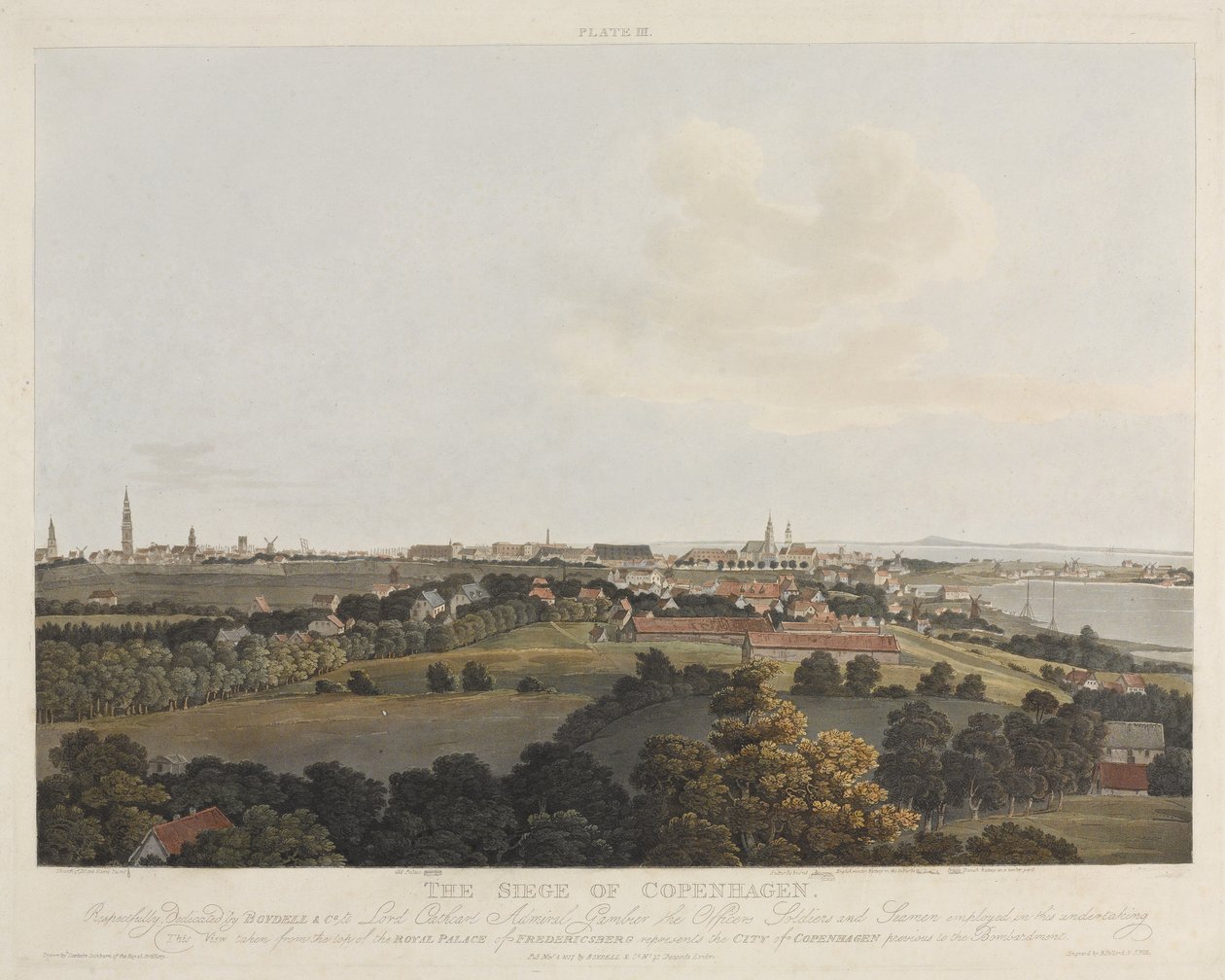 Dánia 1807: Koppenhága ostroma, metszett Robert Pollard (1792-1876) és Joseph Constantine Stadler (1780-1812) 1807-ben megjelent (színes akvatinta) alkotó: James Pattison Cockburn