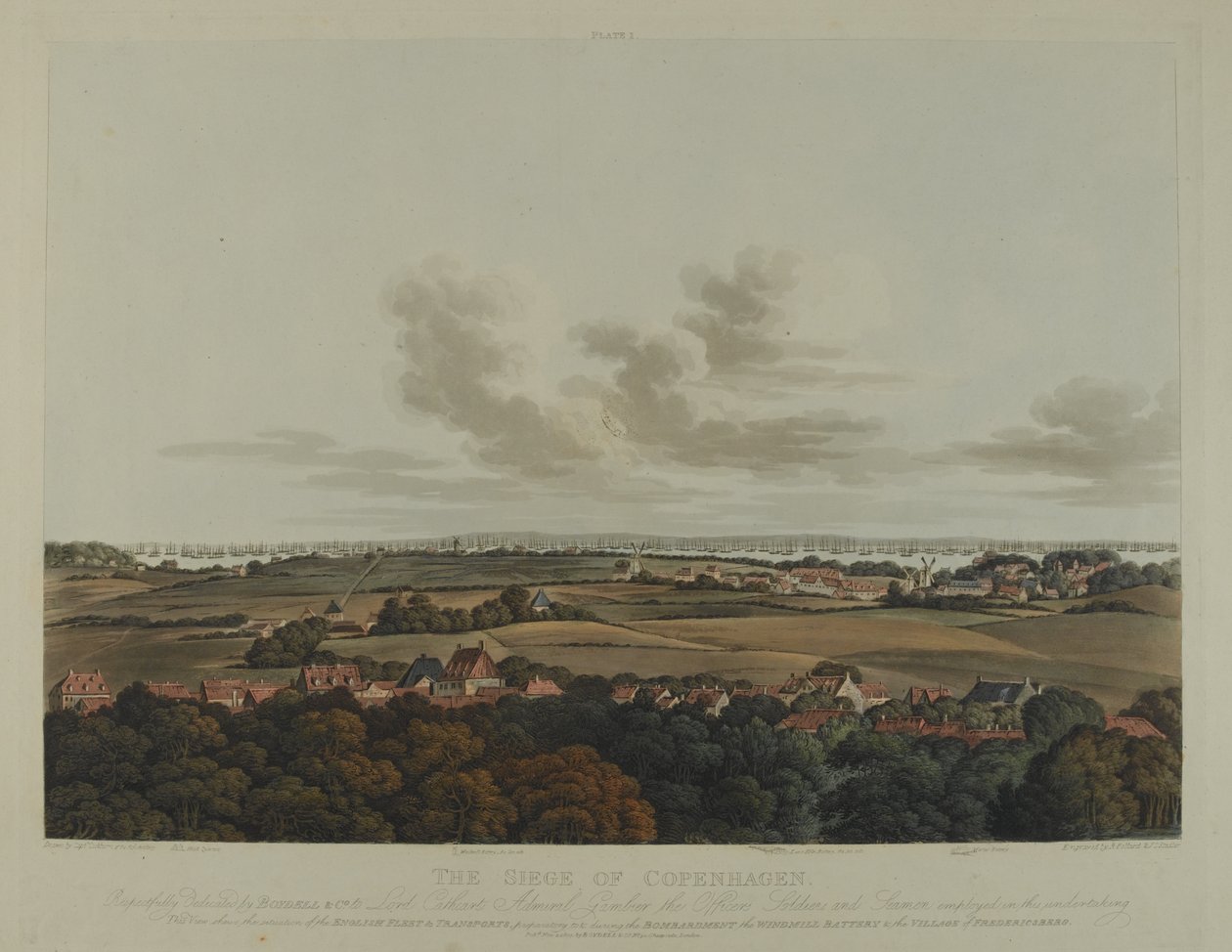 Dánia 1807: Koppenhága ostroma, Robert Pollard (1792-1867) és Joseph Constantine Stadler (1780-1812) metszete, megjelent 1807-ben (színes akvatinta). alkotó: James Pattison Cockburn