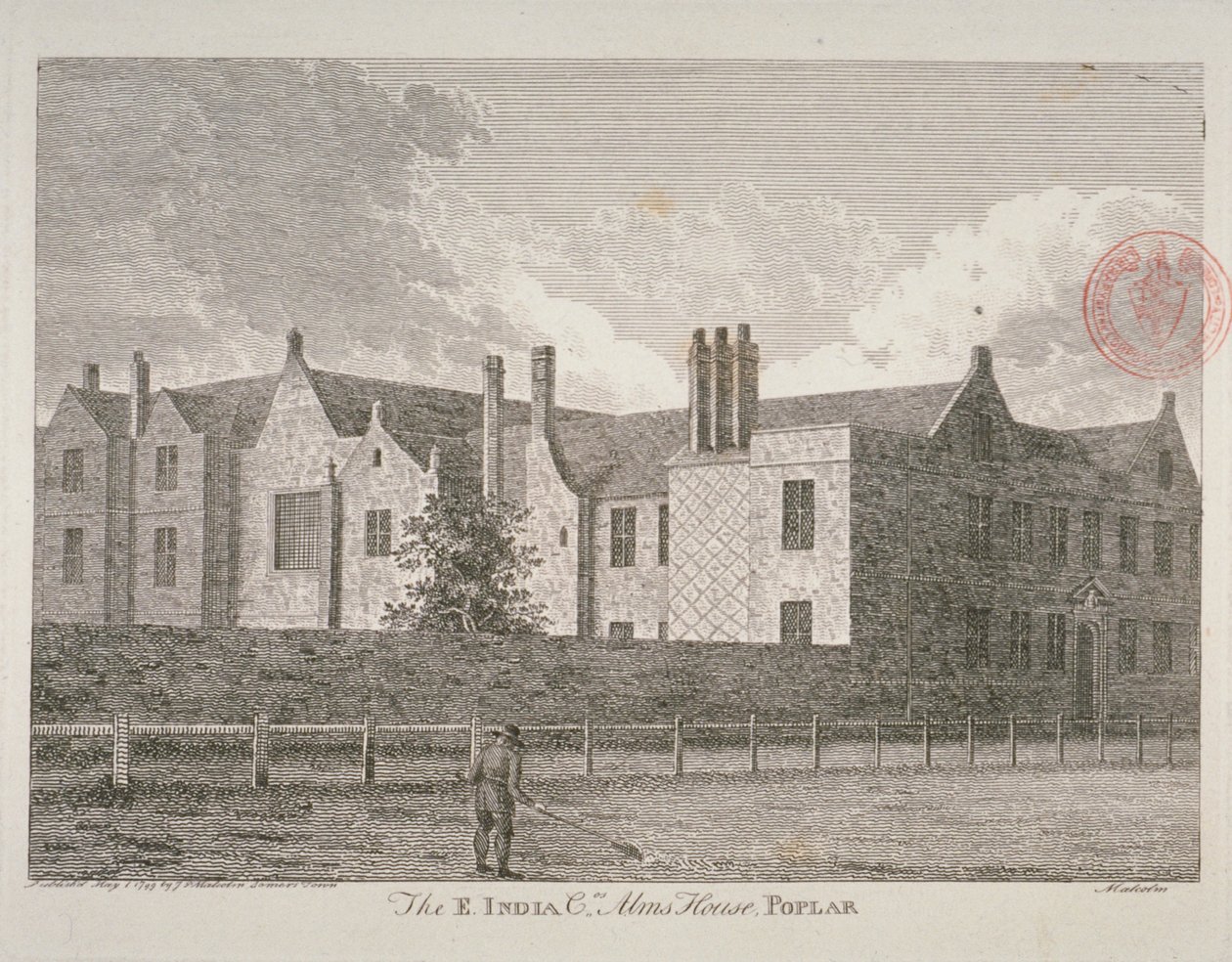 A Kelet-indiai Társaság Almshouses képe Nyárban, 1799 alkotó: James Peller Malcolm