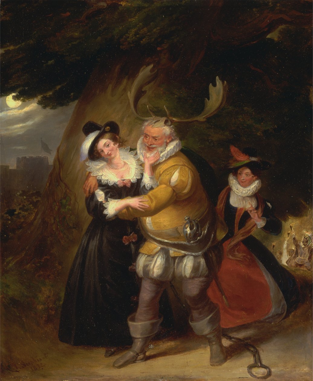 Falstaff Hernes Oak -ban, A vidám feleségek Windsorból, V. felvonás, Jelenet v alkotó: James Stephanoff