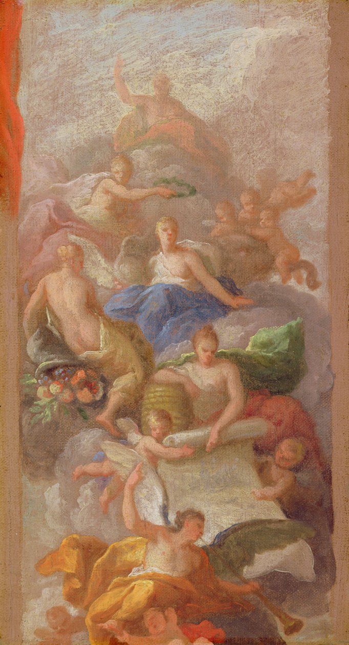 A béke által megkoronázott hála vázlata, az ipar, a hírnév és a bőség egyéb allegorikus alakjaival, 1712-1713 alkotó: James Thornhill