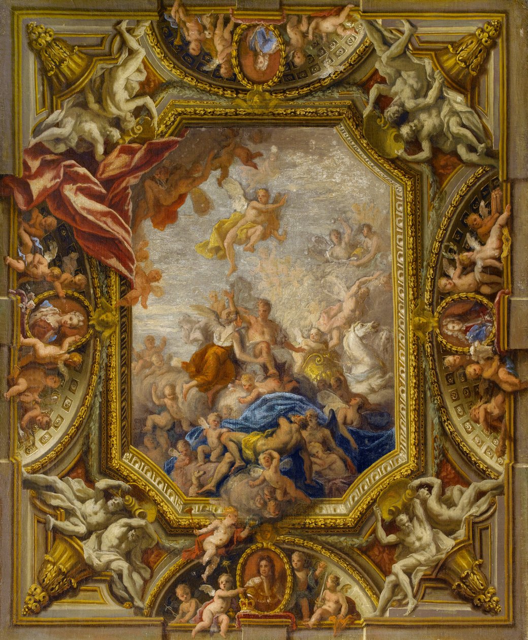 Vázlatterv a királynő állami hálószobájának mennyezetéhez a Hampton Court palotában, 1715 alkotó: James Thornhill