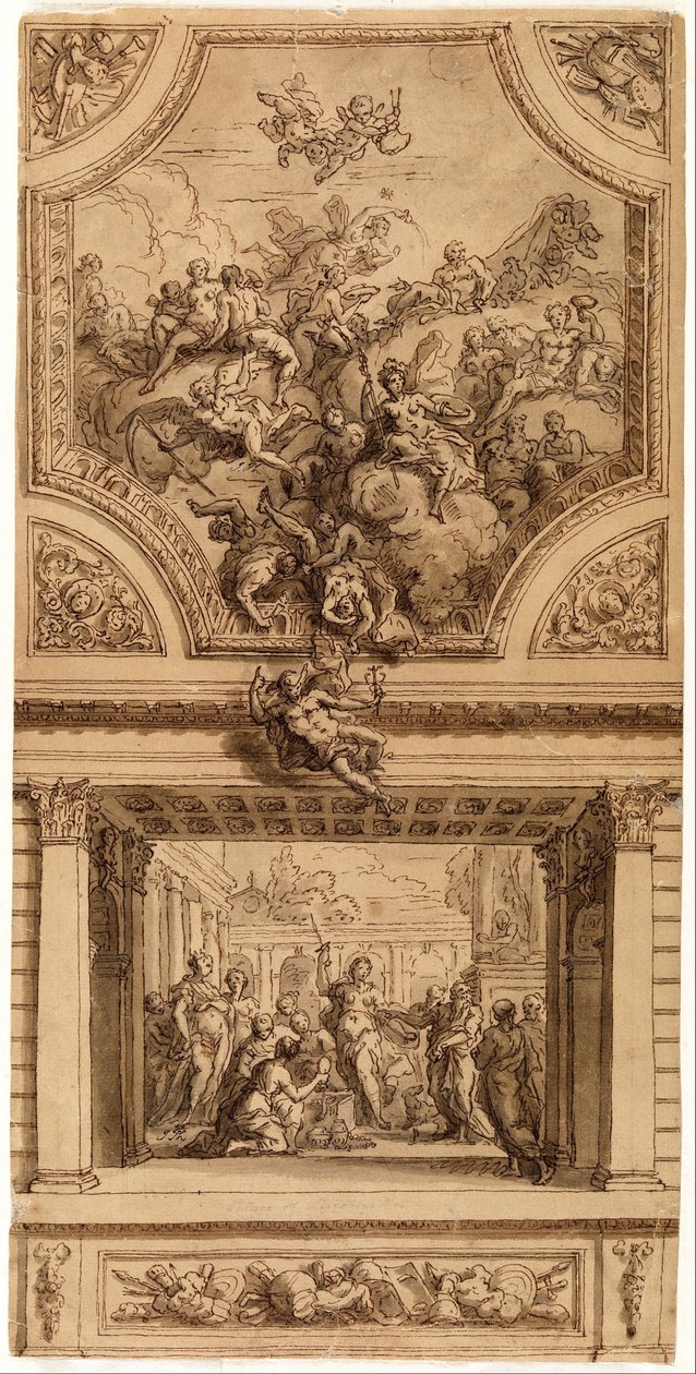 Tanulmány a lépcsőház díszítésére, Hanbury Hall alkotó: James Thornhill