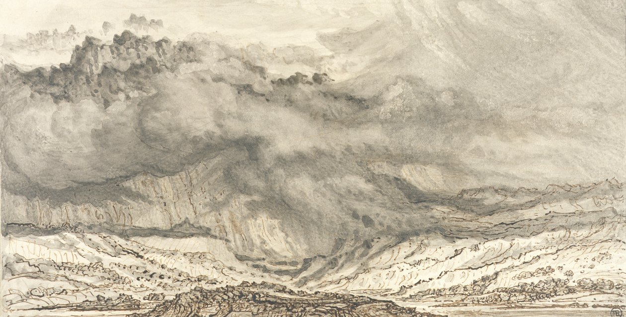 Snowdon, An Approaching Storm, 1853 (toll és szürke mosás papíron) alkotó: James Ward