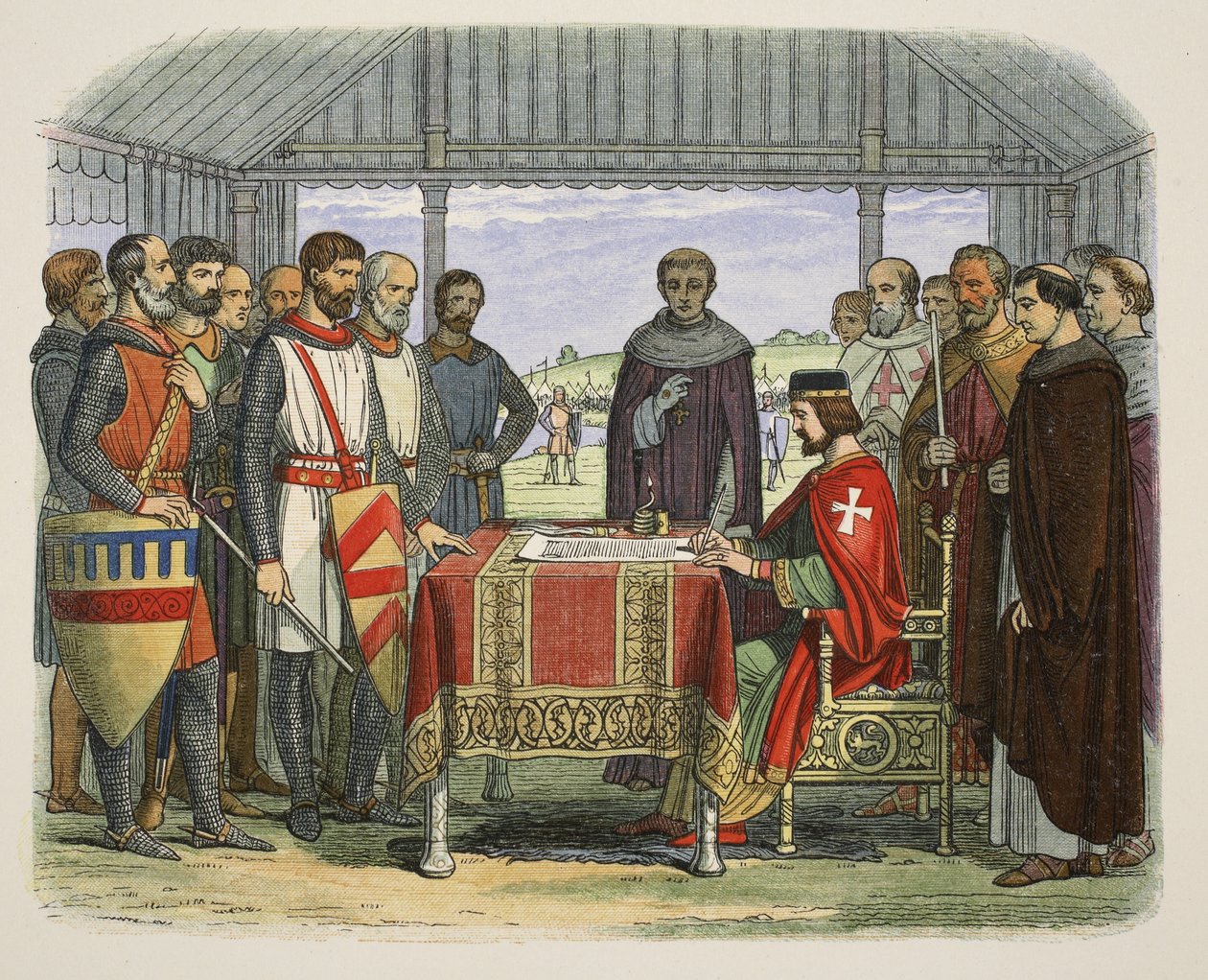 János király aláírja a Nagy Chartát, A Chronicle of England Kr.e. 55-től Kr. u. 1485-ig, pub. London, 1863 alkotó: James William Edmund Doyle
