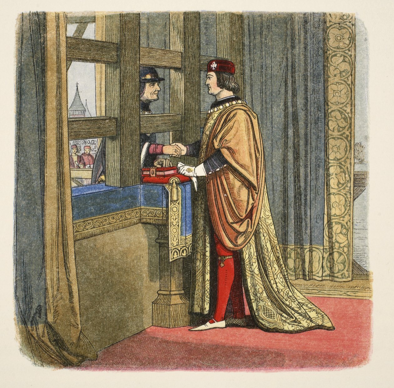 IV. Edward és XI. Lajos találkozója Pecquignyben, 1475. augusztus 29., A Chronicle of England BC 55 to AD 1485, pub. London, 1863 alkotó: James William Edmund Doyle