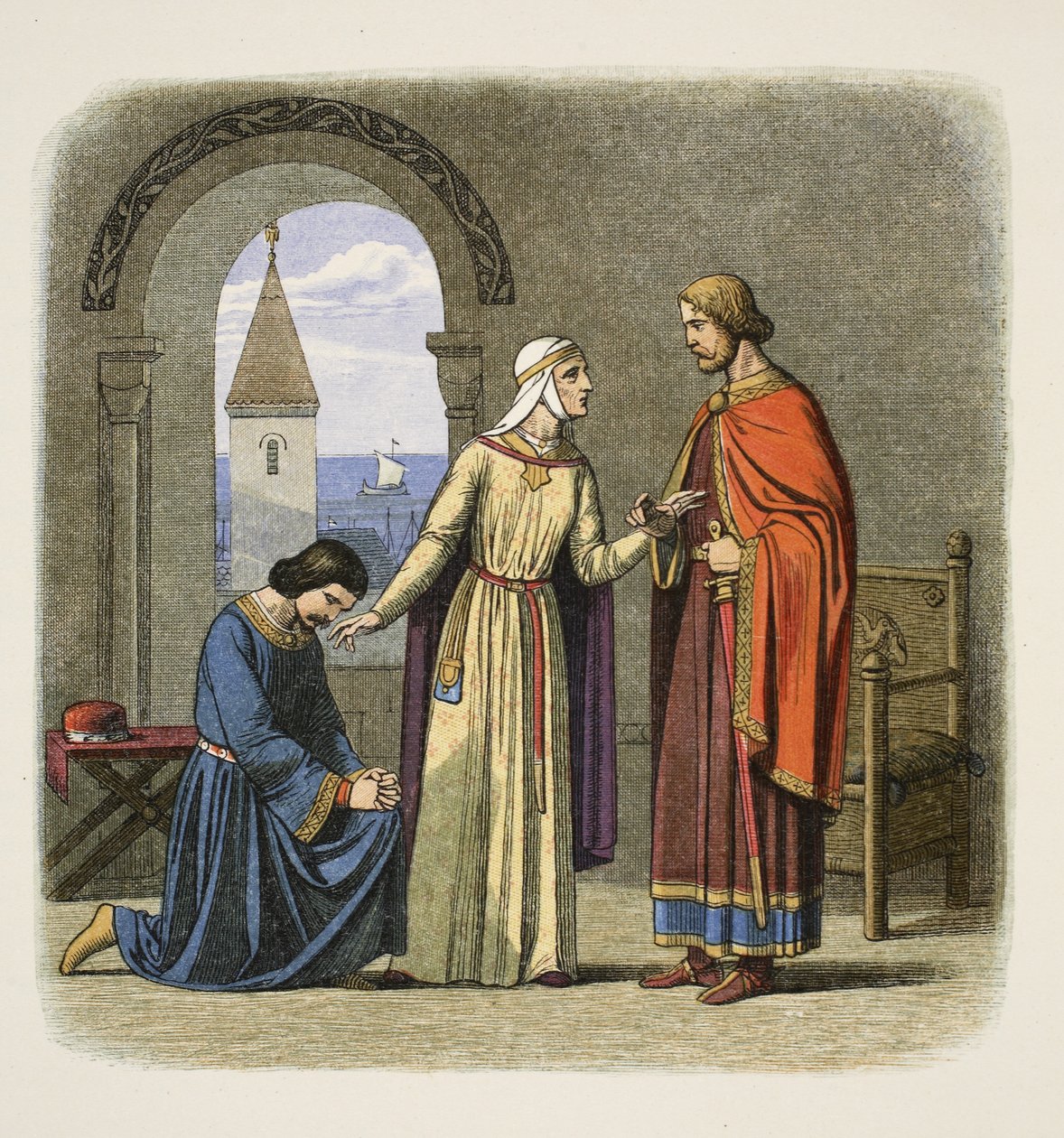 Richard megkegyelmez testvérének, Johnnak, 1194, A Chronicle of England Kr.e. 55-től Kr. u. 1485-ig, pub. London, 1863 alkotó: James William Edmund Doyle