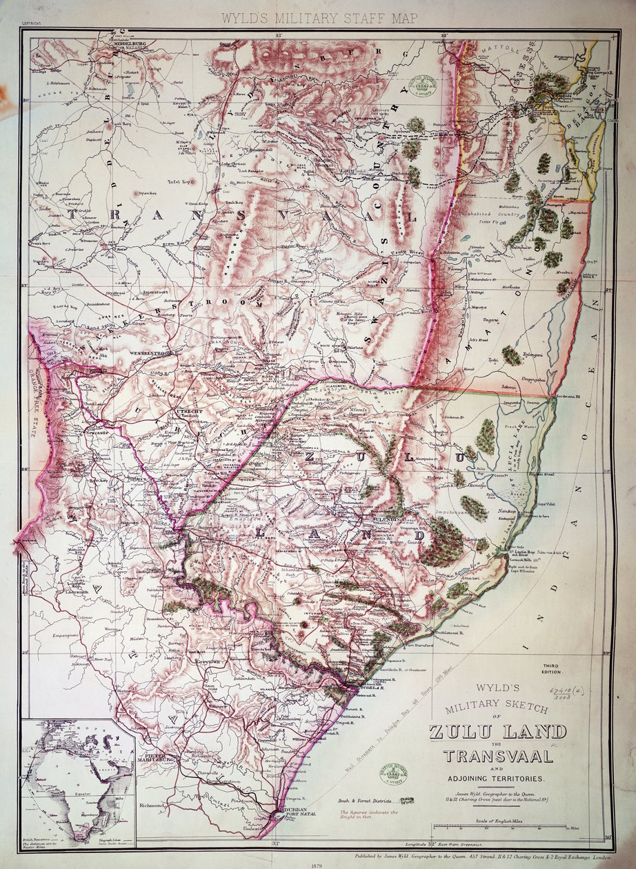 Wyld katonai vázlata Zuluföldről, 1879 (színes metszet) alkotó: James the Elder Wyld