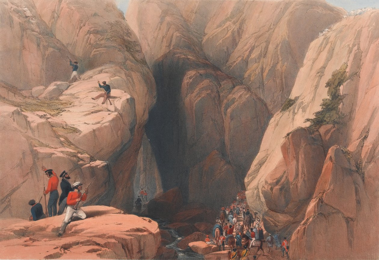 „Bejárat a Kojak-hágóba Parushból”, 1839 körül (kőnyomat, színezett) alkotó: James (after) Atkinson