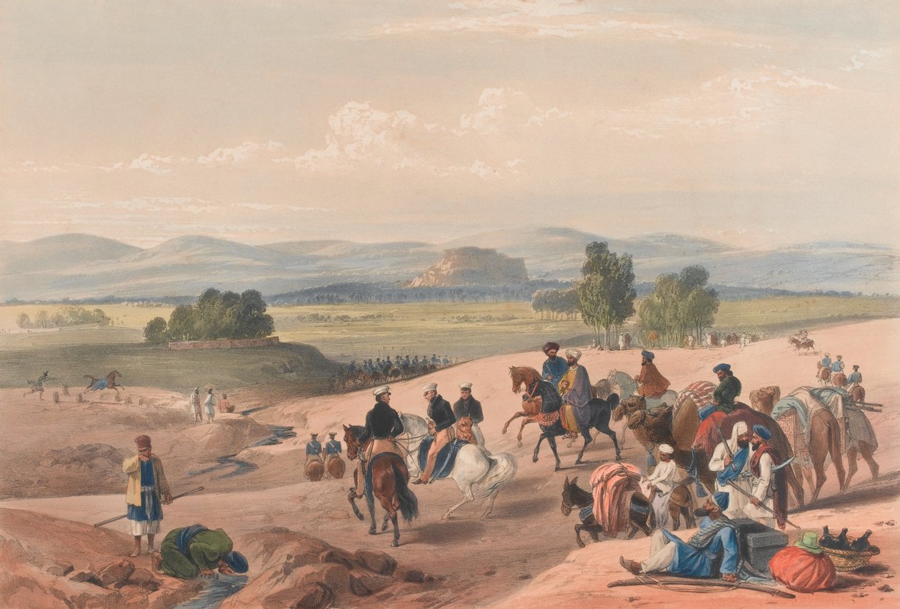„The Approach to the Fortress of Kwettah [sic]”, 1839 körül (kőnyomat, színezett) alkotó: James (after) Atkinson