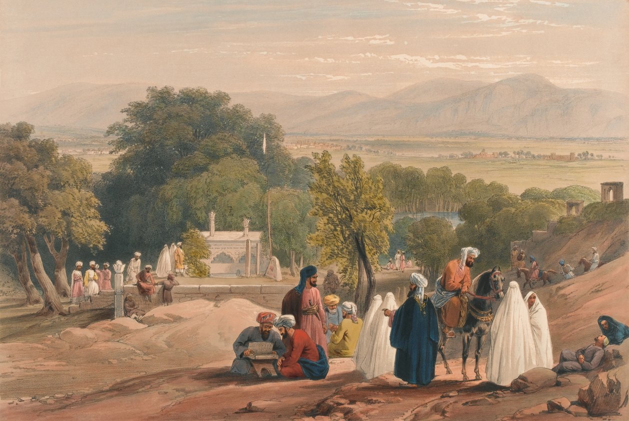 „Baber császár sírja [sic]”, 1840 körül (kőnyomat, színezett) alkotó: James (after) Atkinson