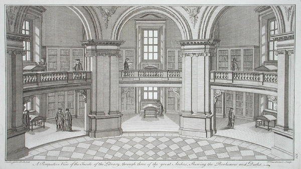 Belső nézet a "Radcliffe Library tervei, metszetei és domborzatai" című könyvből, Pierre Fourdrinier (megh. 1758) metszetében, 1747-ben megjelent (metszet) alkotó: James (after) Gibbs