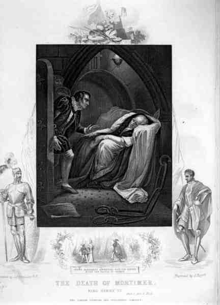 Mortimer halála, II. felvonás 5. jelenet, VI. Henrik (I. rész), William Shakespeare (1564-1616), metszette J. Rogers (metszet). alkotó: James (after) Northcote