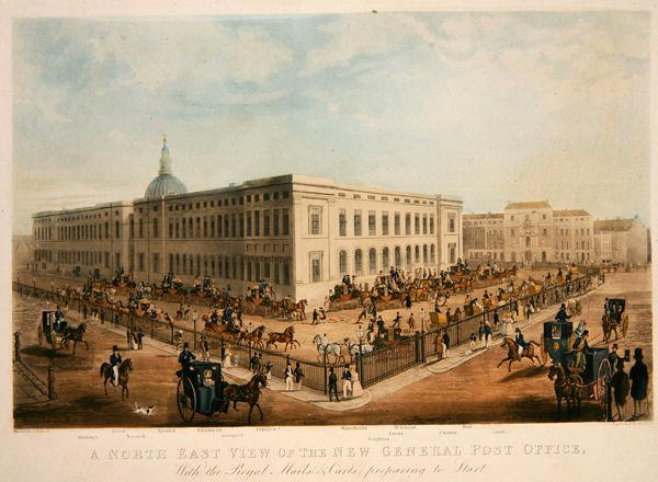 Az Új Általános Postahivatal északkeleti nézete (H. Pyall metszete) (aquatinta, papír) alkotó: James (after) Pollard