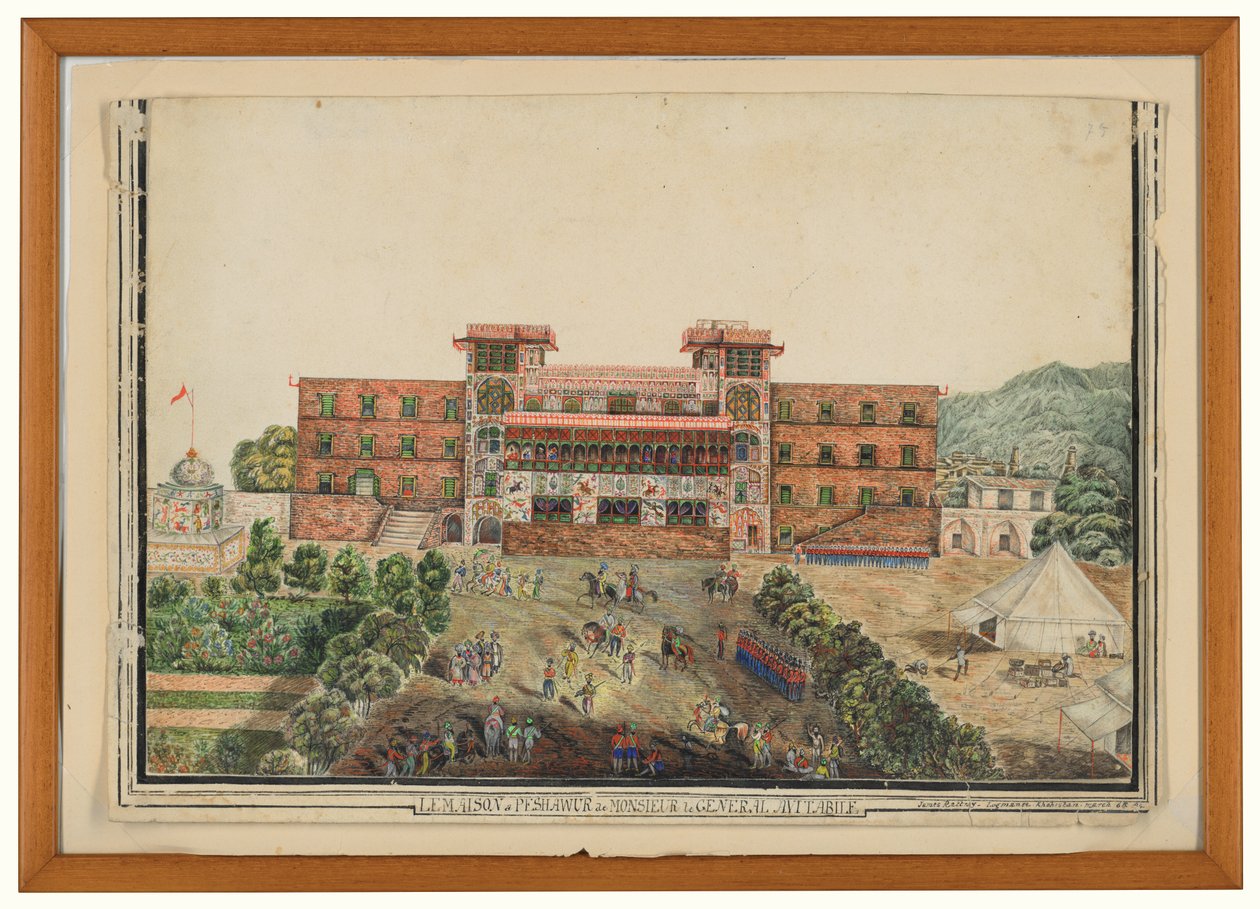 "The [sic] House in Peshawur of Avitabile tábornok", Lugmanee, Khohistan alkotó: James (after) Rattray