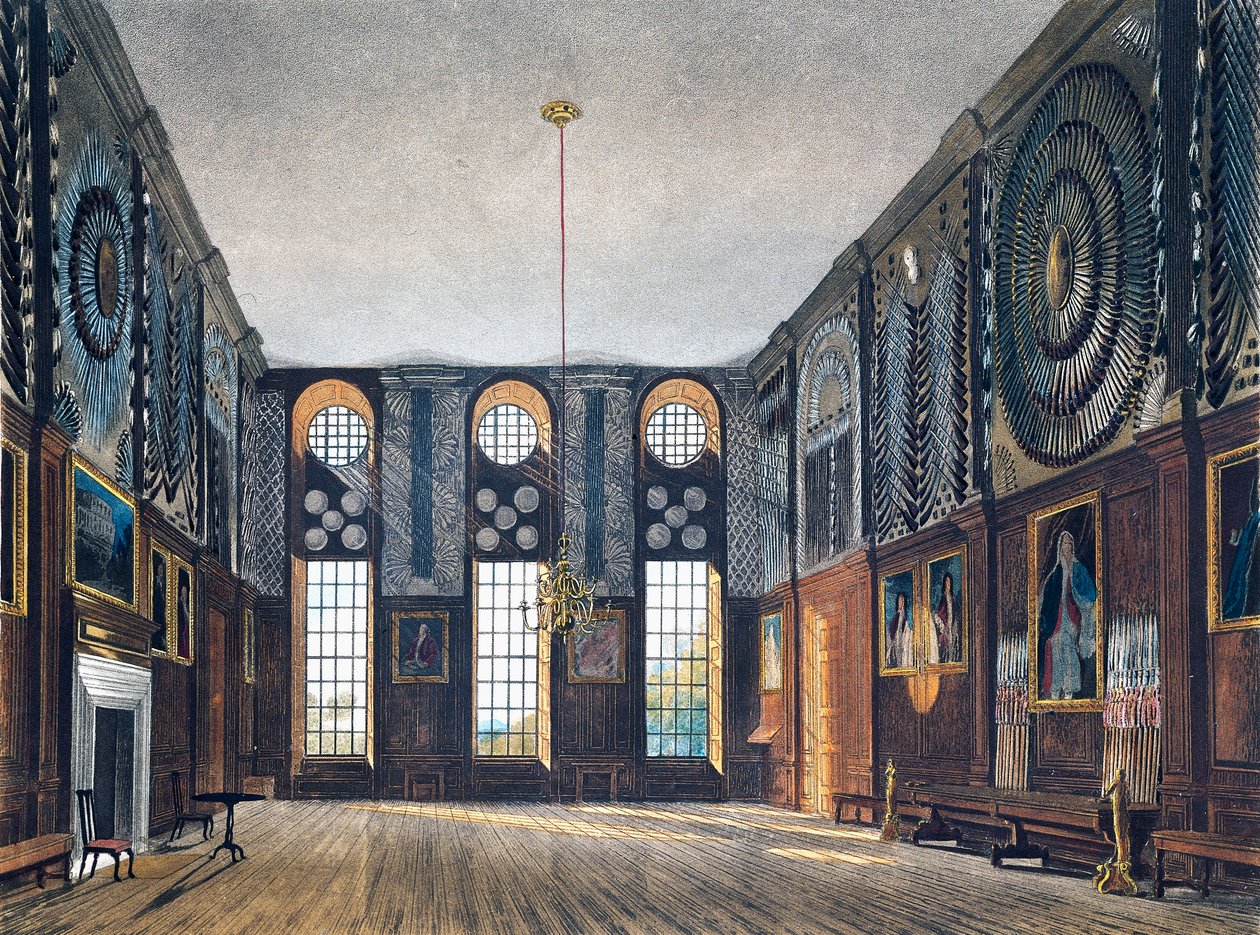 Őrkamra, Richard Reeve metszete (született 1780-ban), James Stephanoff (kb. 1788-1874) terve alapján, A királyi rezidenciák történetéből alkotó: James (after) Stephanoff