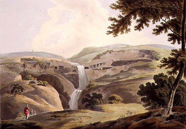 Az Ellora-hegy, 3. nézet, III. tábla a „Keleti táj” 5. részéből, Thomas Daniell (1749-1840) kocsma metszete. 1803 (akvatinta) alkotó: James (after) Wales