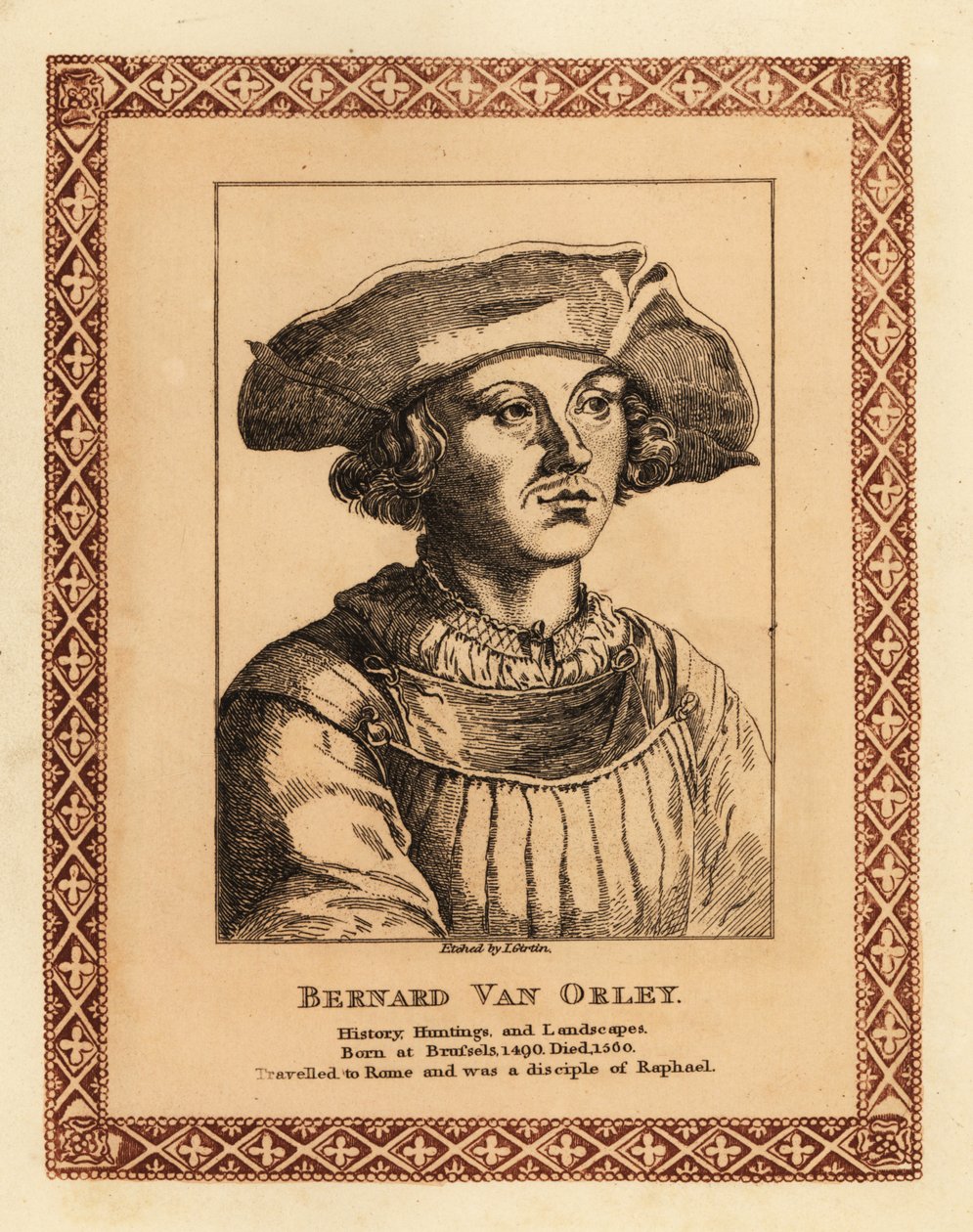 Bernard van Orley, flamand reneszánsz művész. 1817 (rézkarc) alkotó: James (c.1780 after 1820) Girtin