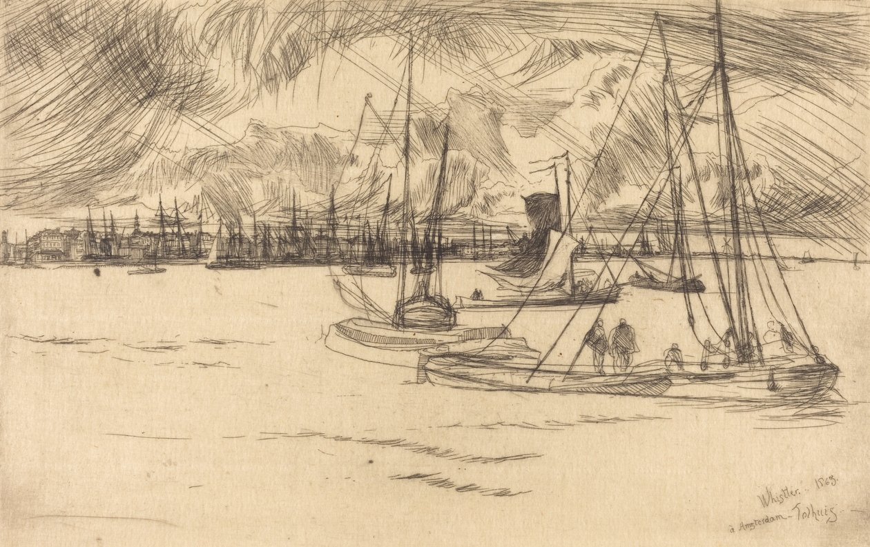 Amszterdam a Tolhuistól, 1863. alkotó: James Abbott McNeill Whistler