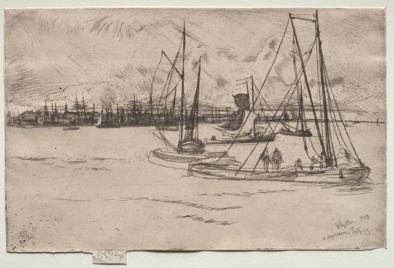Amszterdam a Tolhuistól, 1863. alkotó: James Abbott McNeill Whistler