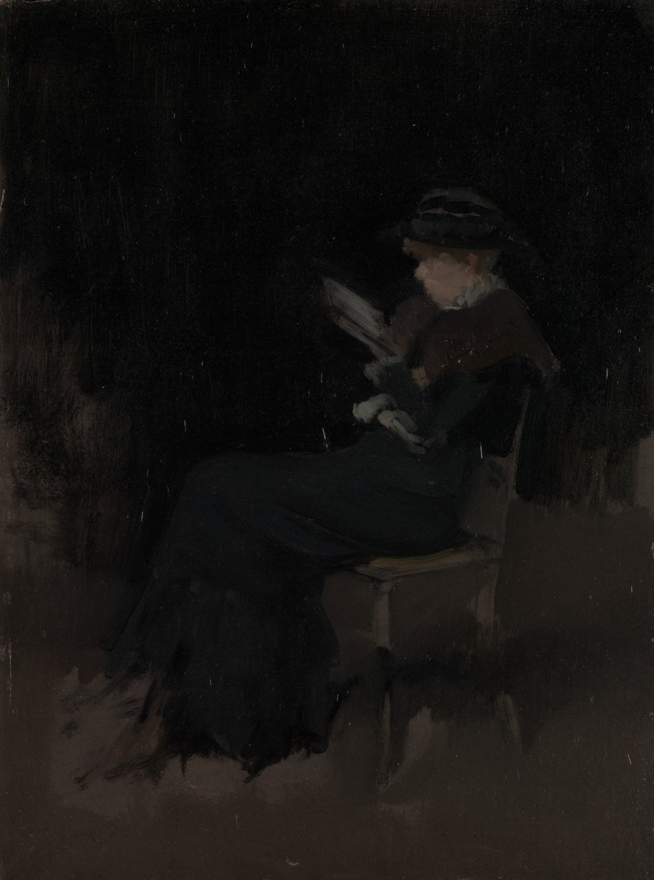 Fekete elrendezés: Girl Reading, kb. 1880-90. alkotó: James Abbott McNeill Whistler
