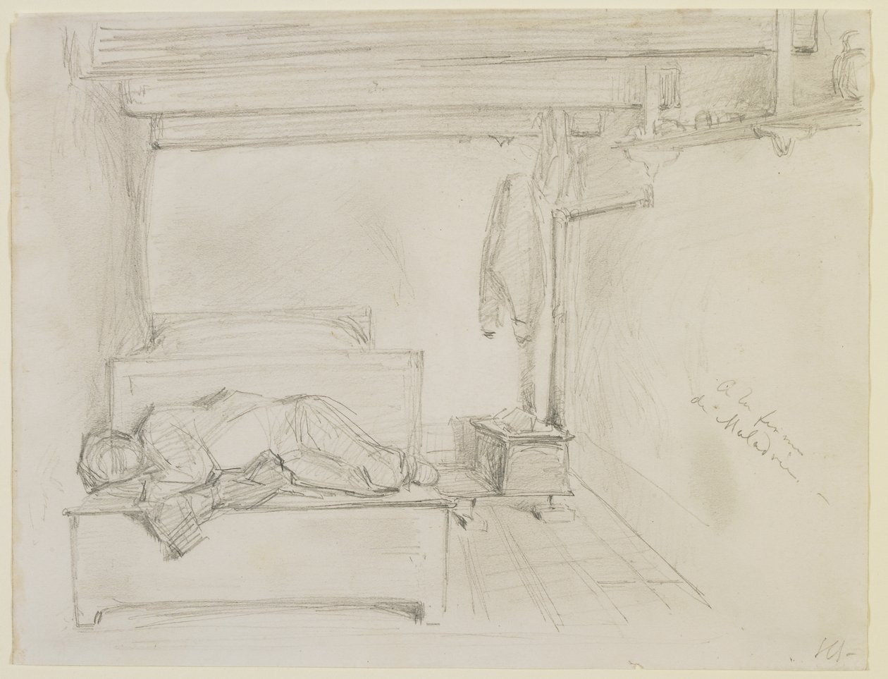 Maladrie farmján, 1858 (ceruza törtfehér szőtt papíron alkotó: James Abbott McNeill Whistler