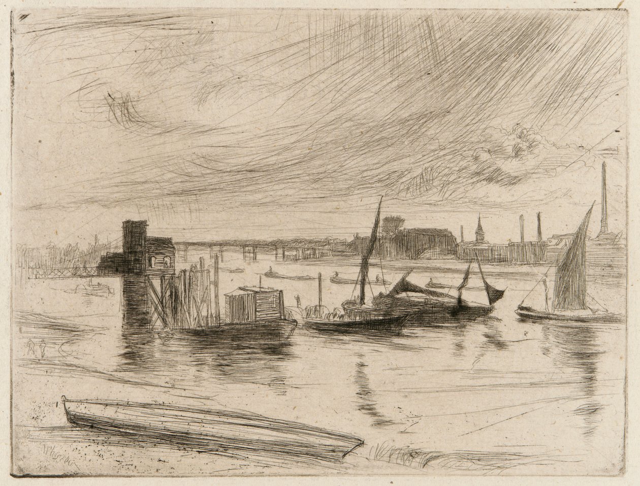 Battersea Dawn Cadogan móló, 1861. alkotó: James Abbott McNeill Whistler