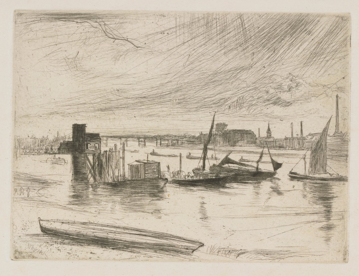 Battersea Dawn Cadogan móló, 1863. alkotó: James Abbott McNeill Whistler