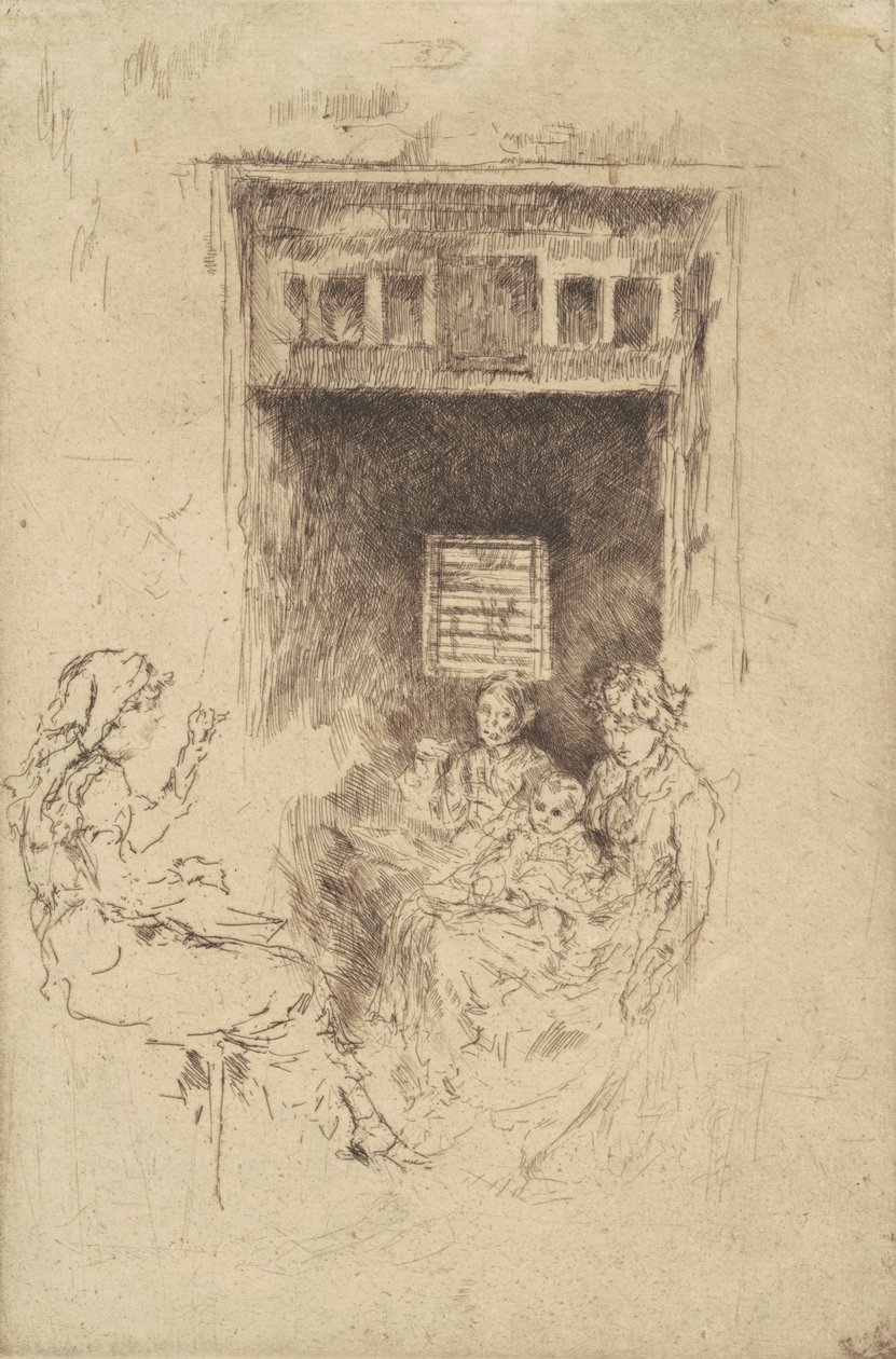 Bead-Stringers, 1880 (fekete rézkarc fektetett papíron) alkotó: James Abbott McNeill Whistler