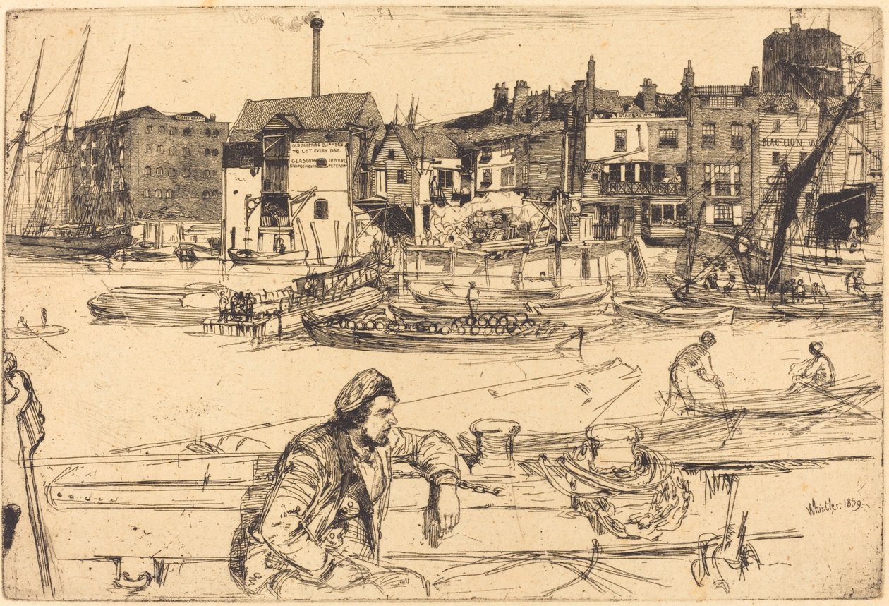 Black Lion Wharf, 1859. alkotó: James Abbott McNeill Whistler