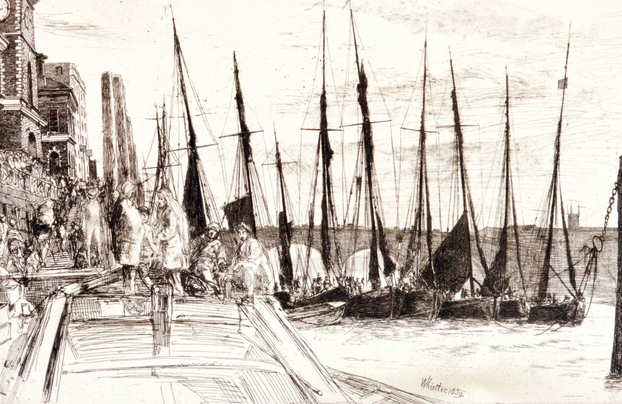 „Csónakok Billingsgate mellett”, London, 1859 alkotó: James Abbott McNeill Whistler