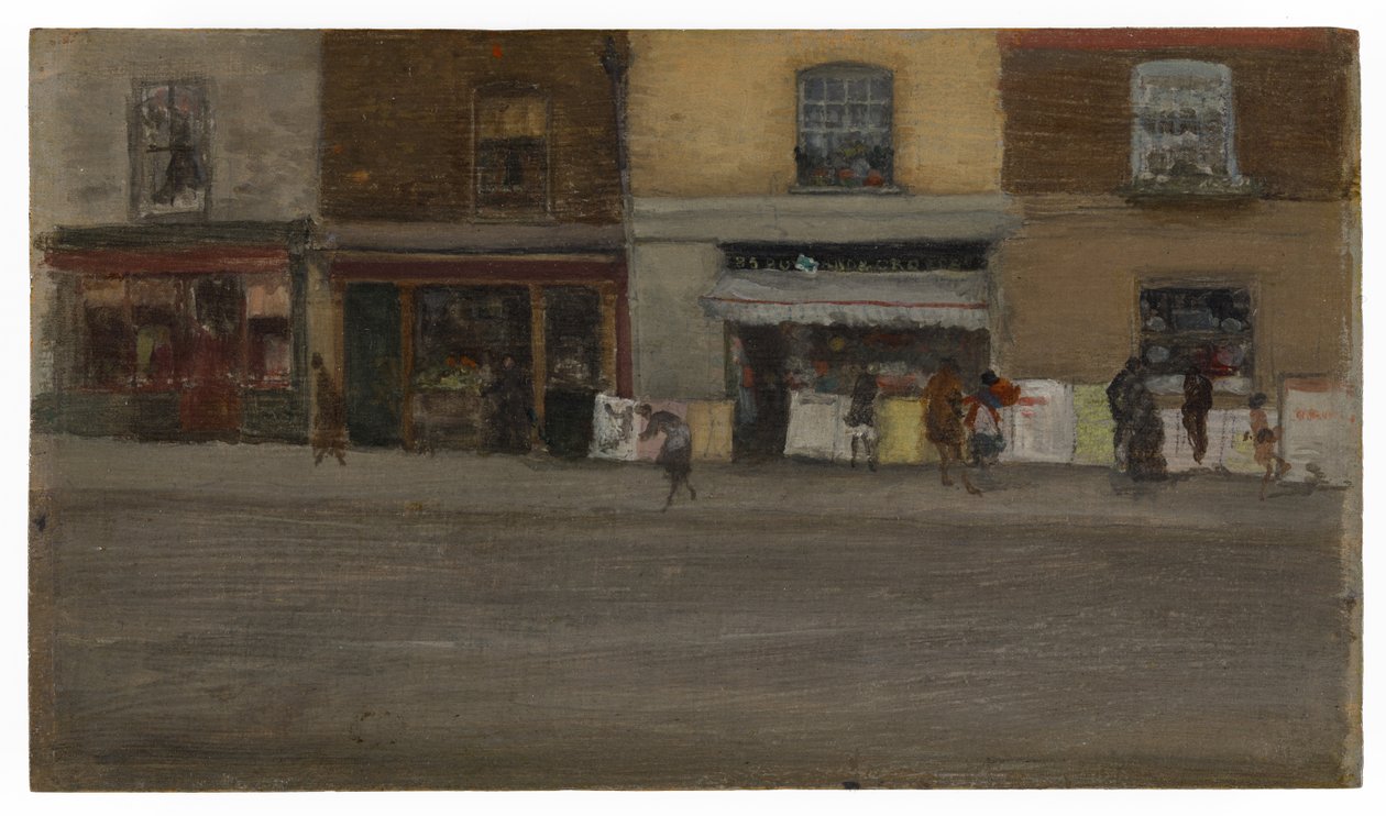 Chelsea Shops, 1880-as évek eleje (olaj, fatábla) alkotó: James Abbott McNeill Whistler