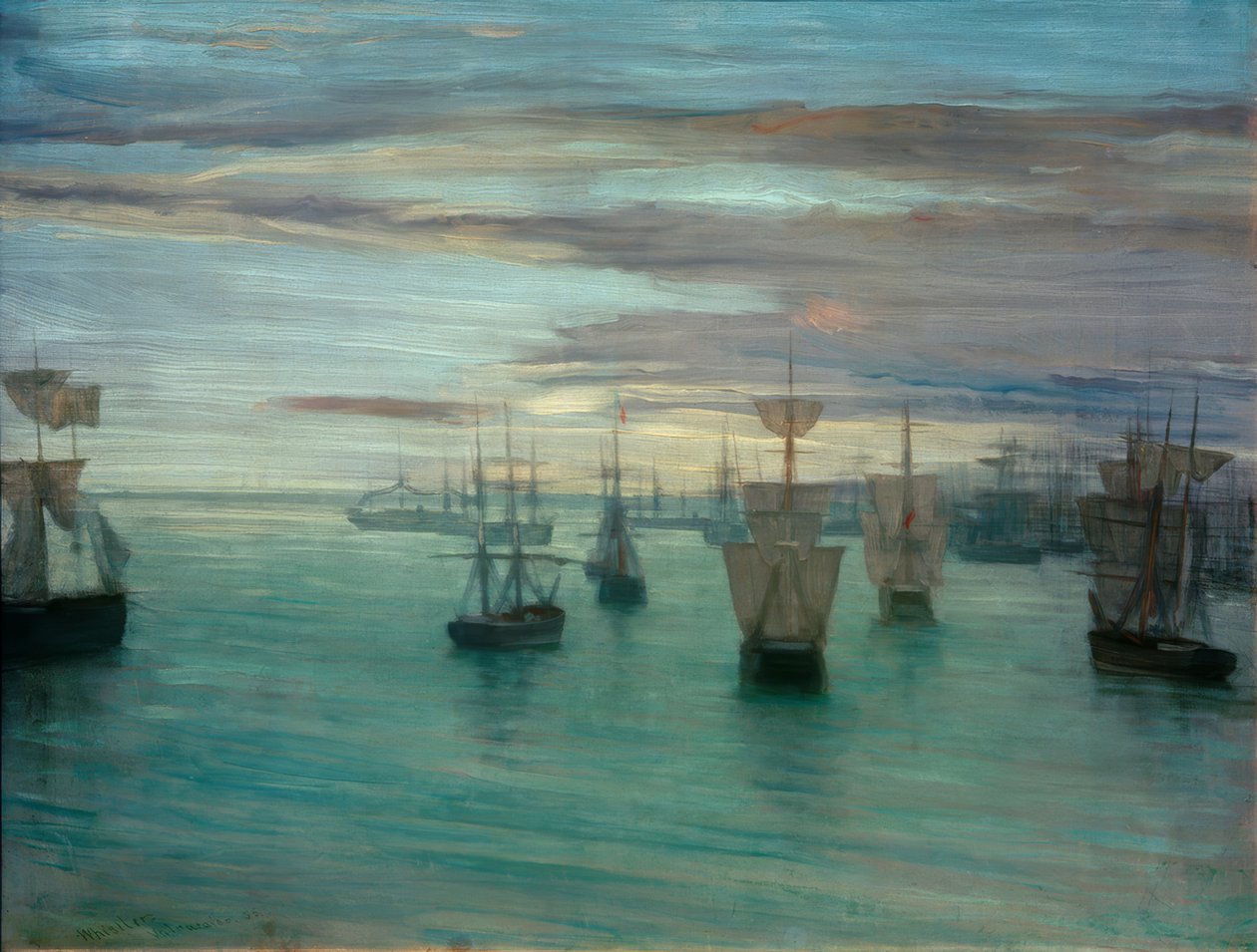 Alkonyat a hús és a zöld színe: Valparaiso alkotó: James Abbott McNeill Whistler