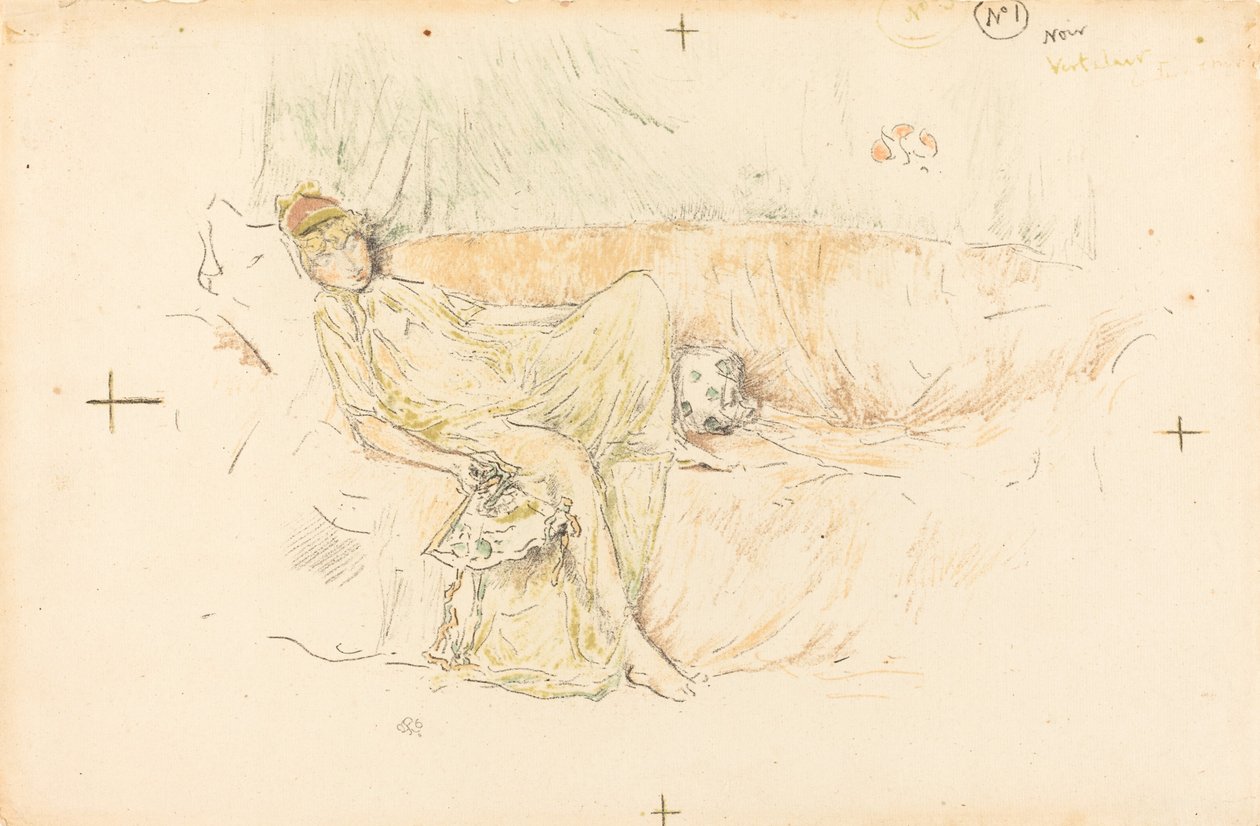 Drapált figura, fekvő, 1892. alkotó: James Abbott McNeill Whistler