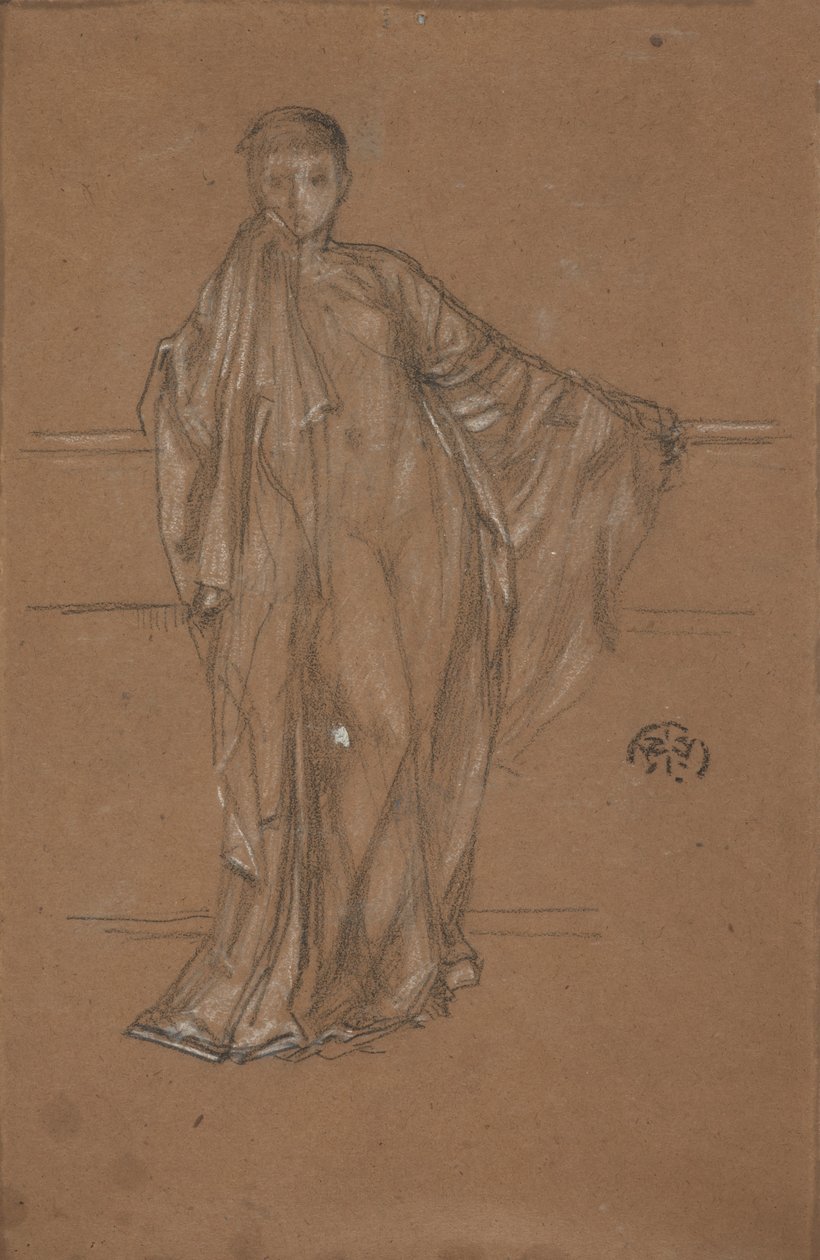 Drapált figura korlátnál, 1868-1870. alkotó: James Abbott McNeill Whistler