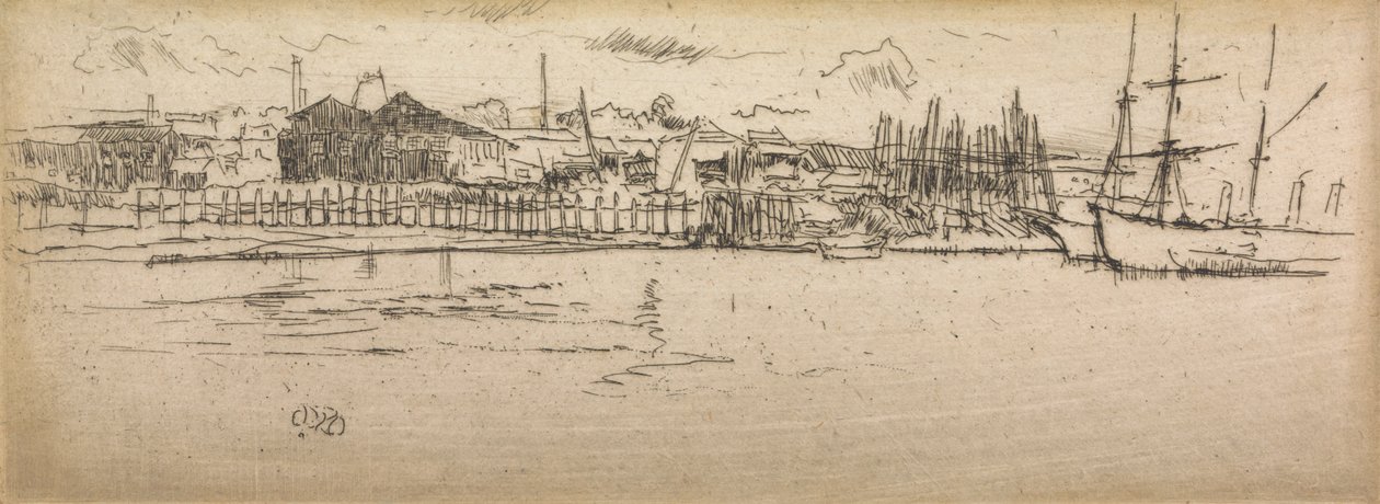 Dry-Dock, Southampton, egy tizenkét rézkarcból álló sorozatból, The Naval Review, 1887 alkotó: James Abbott McNeill Whistler