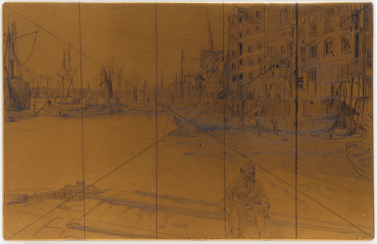 Rézkarc: Eagle Wharf Tyzac Whiteley and Co., 1859. alkotó: James Abbott McNeill Whistler