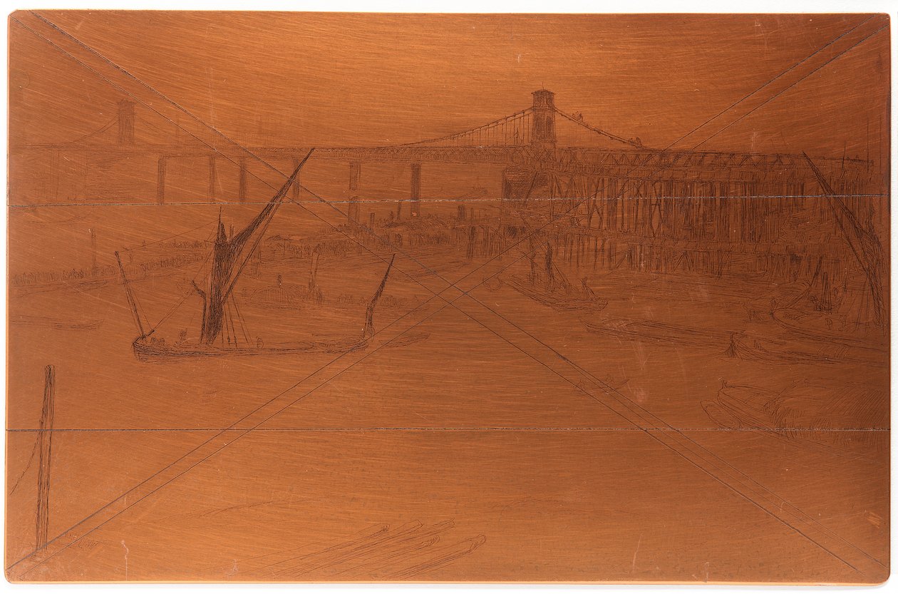 Rézkarc: Old Hungerford Bridge, 1861. alkotó: James Abbott McNeill Whistler