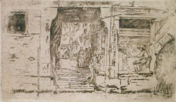 Fish Shop, Velence (rézkarc) alkotó: James Abbott McNeill Whistler