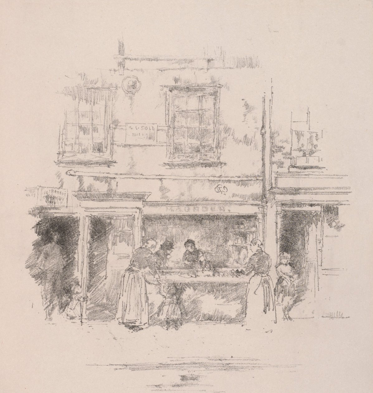 Maunders Fish Shop, Chelsea, 1890. alkotó: James Abbott McNeill Whistler